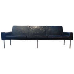 Original Black Leather Sofa by Hans Wegner