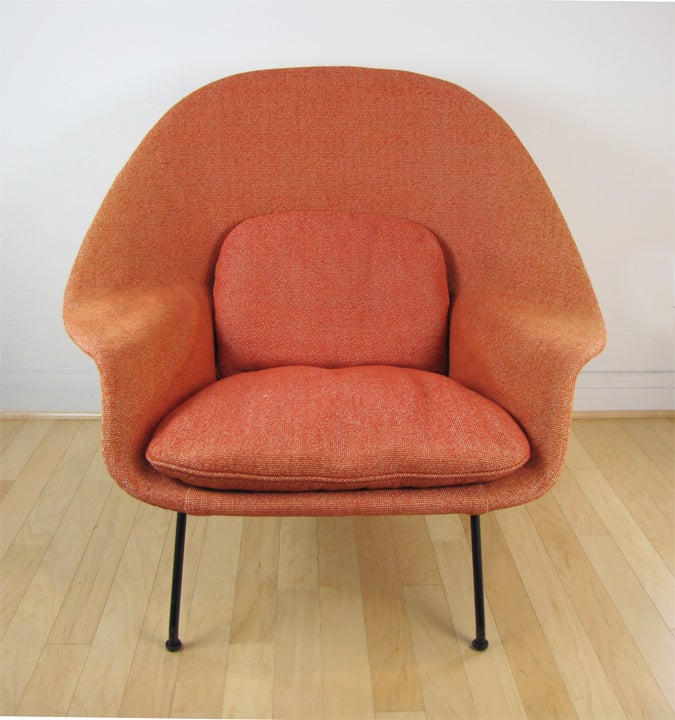 Designed in 1946 by Eero Saarinen for Knoll, the Womb Chair was not put into full production until 1948.  The ottoman was added in 1950-51.

This first year (1948) example in original 