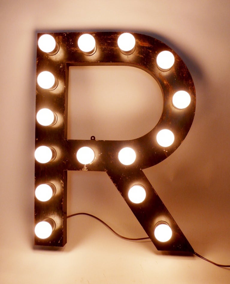 American Painted Tin Letters Rewired With Bulbs Used for a Theater Sign