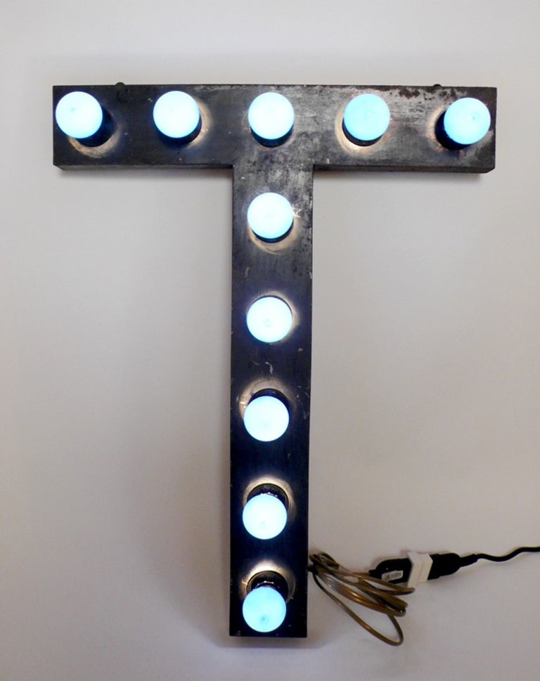 Painted Tin Letters Rewired With Bulbs Used for a Theater Sign In Good Condition In Milan, IT