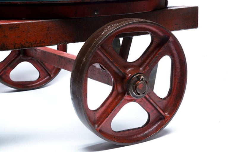 Mid-20th Century Industrial Iron Cart With Wheels.