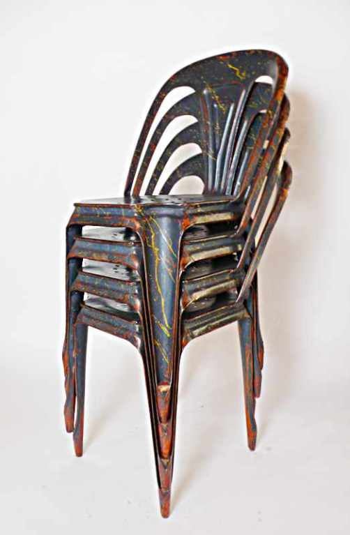 Stackable green,galvanised tin chair,from Joseph Mathieu, Multipls,1929.
The price is intended for each chair.