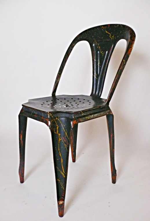 French Stackable Green Galvanised Tin Chair, Multipls, J. Mathieu