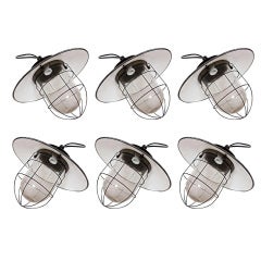 Group Of 6 Industrial Swinging Metal Gray Enameled Lamps