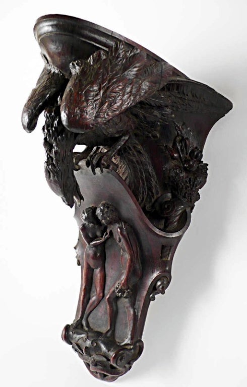 Carved Rosewood Shelf Depicting An Eagle, Adam And Eve