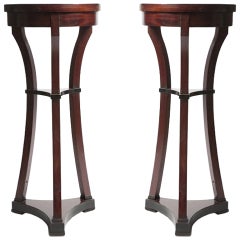 Pair of rare small round Russian Biedermeier side tables.