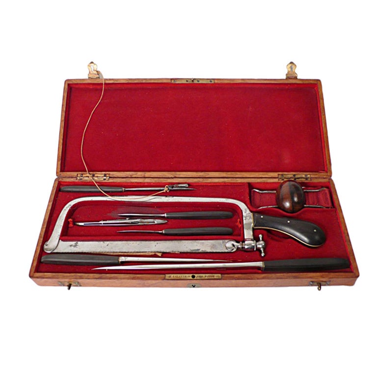 Wood Case With A Set Of Surgical Instruments by H.Galante and Fils For
