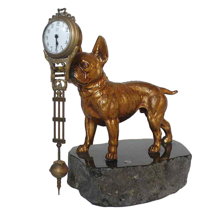 A Rare Pendulum Clock Depicting A French Bulldog