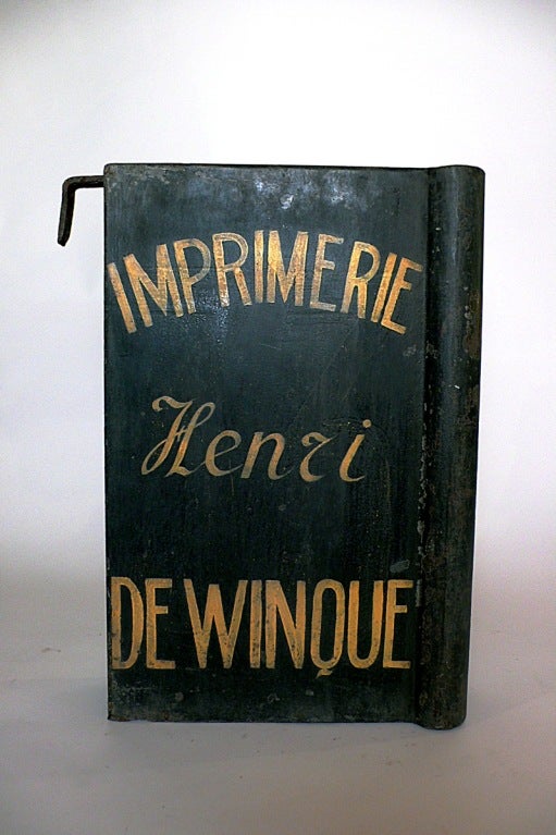 French A Painted Tin Tipography Trade Sign Depicting A Book.