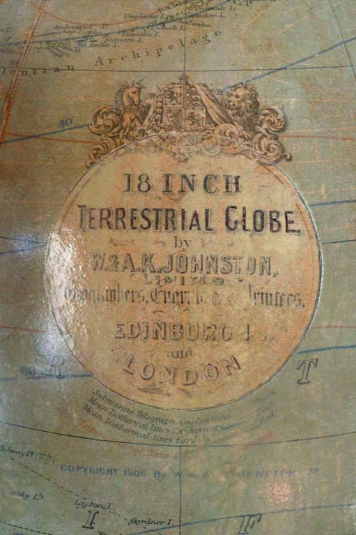 20th Century An Important English Library Terrestrial Globe , Wooden Plint Ov