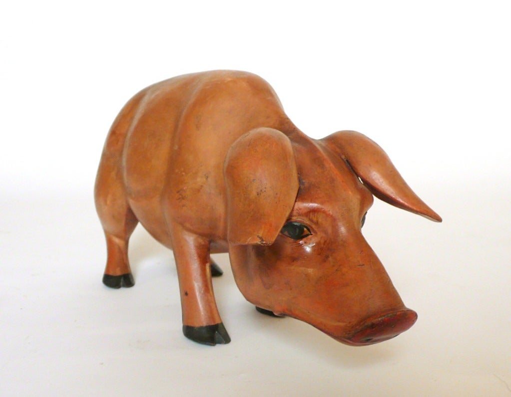 19th Century A Carved Wooden Sculpture Depicting A Pig.