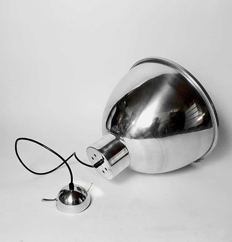 Italian Industrial Swinging Stainless Steel Lights With Wired Glass.