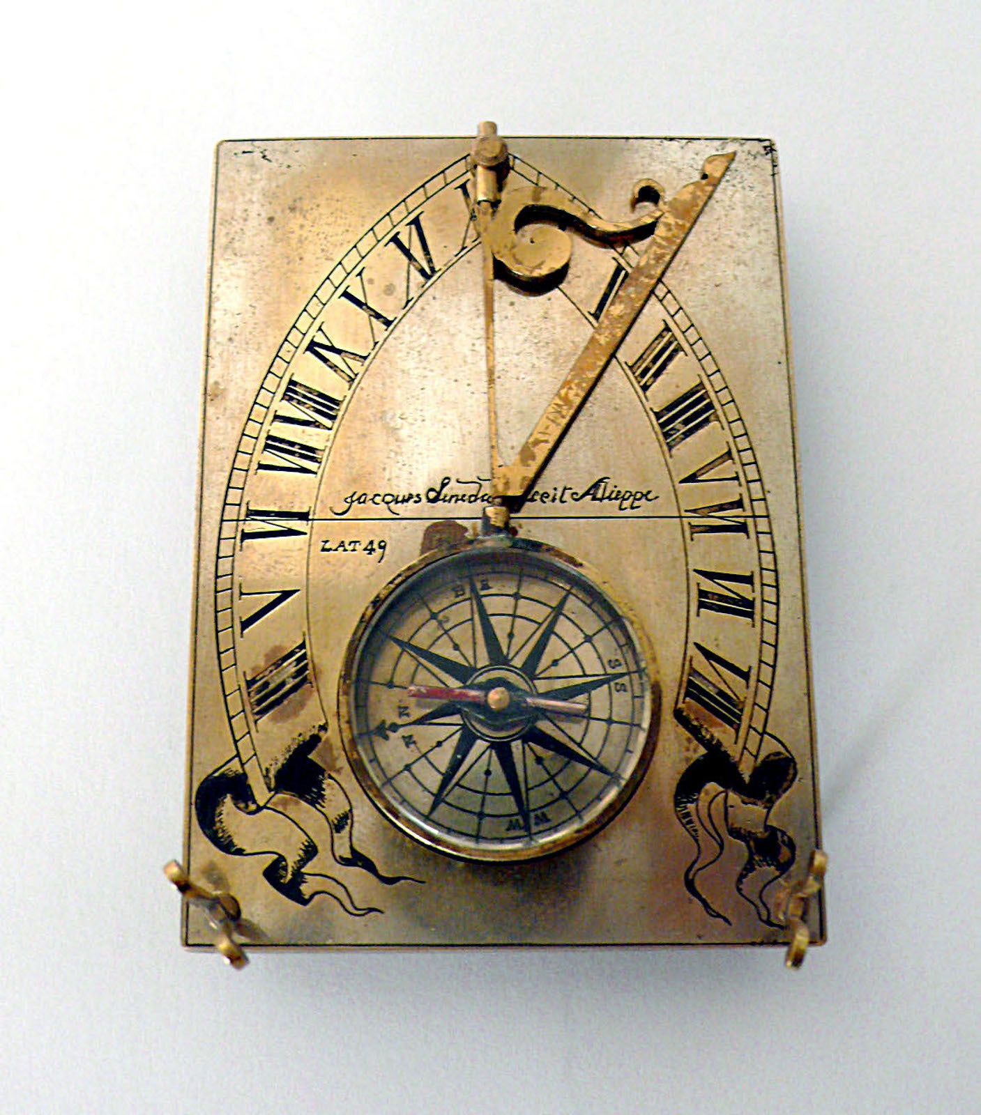 A 19th Century Silvered And Gilt Brass Horizontal Compass Sundial. 