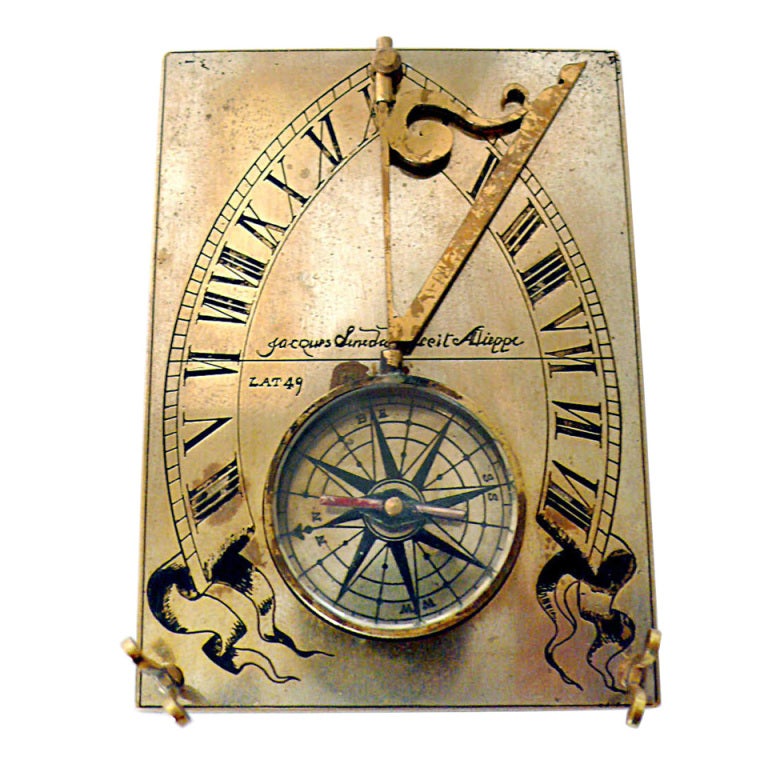 A 19th Century Silvered And Gilt Brass Horizontal Compass Sundial. For