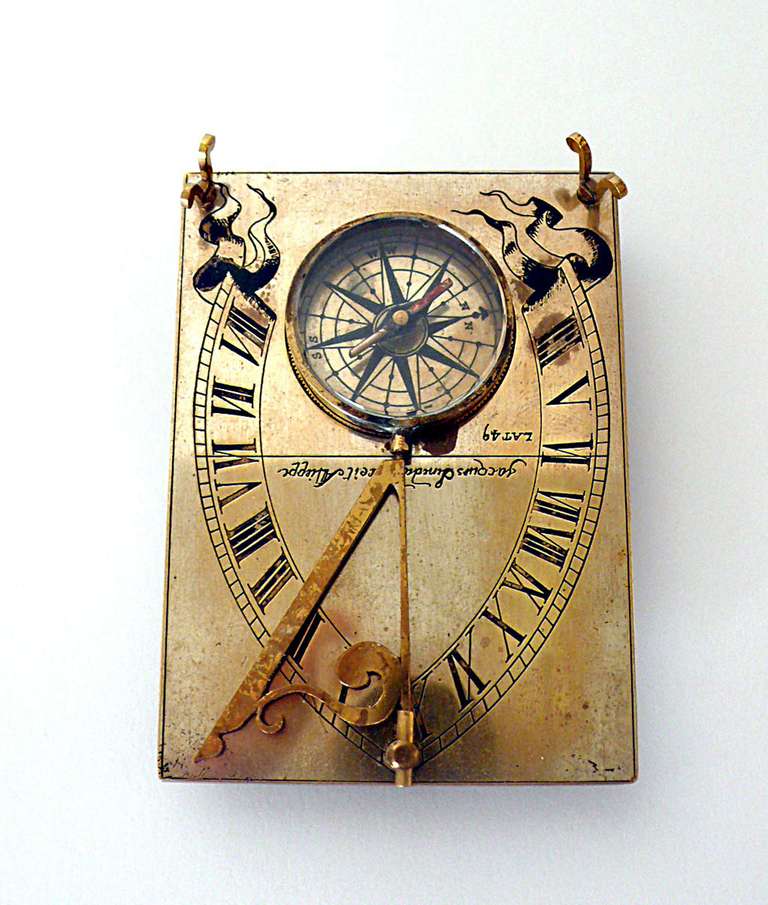 A 19th Century Silvered And Gilt Brass Horizontal Compass Sundial. For