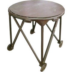 Industrial Iron Round Table With Four Weels.