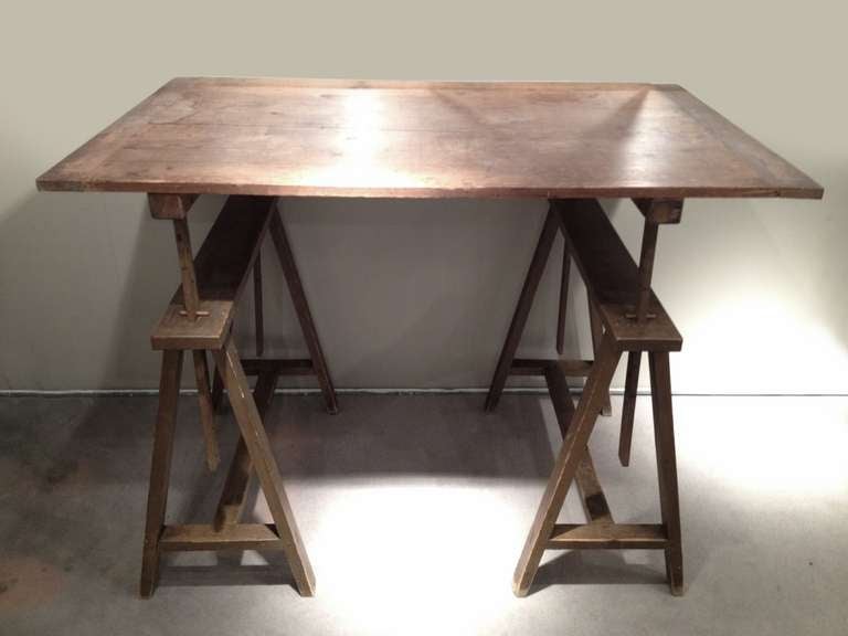 Unusual Early Xx Century Italian Wooden Drafting Machine Table.  In Good Condition In Milan, IT