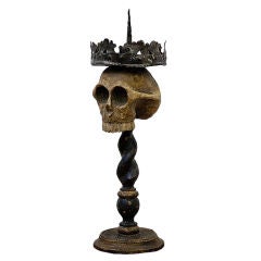 Antique An important Memento Mori candle holder.