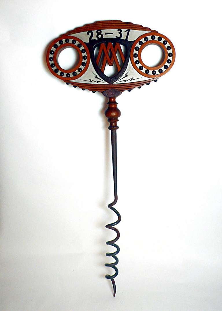French Rare Sign Depicting a Huge Corkscrew Used Outdoors for Advertising.