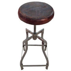 Adjustable Chromed Metal Stools With Padded Leather Top.