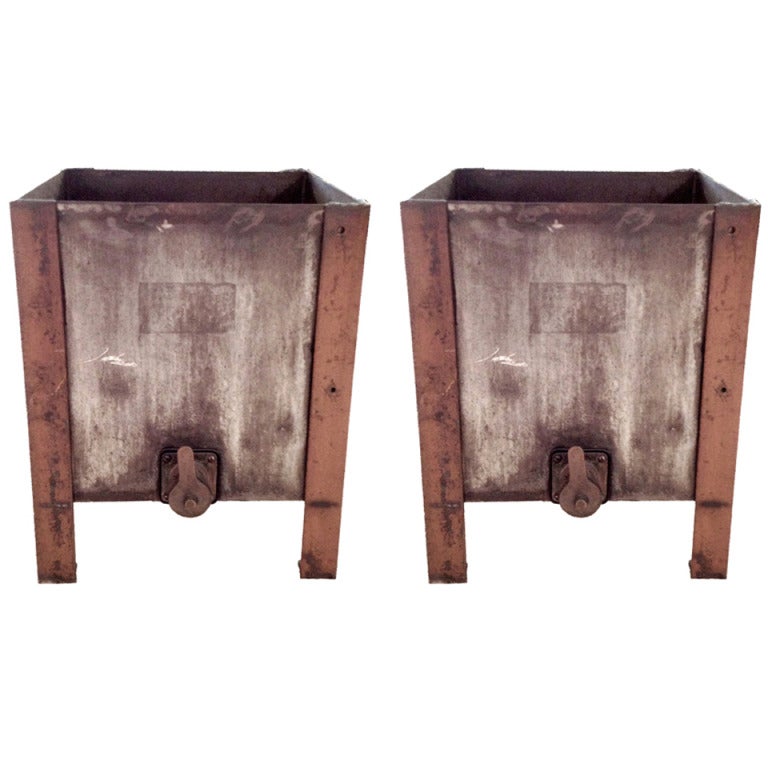 Pair of Industrial Oil Containers Reused as Flower Boxes For Sale at
