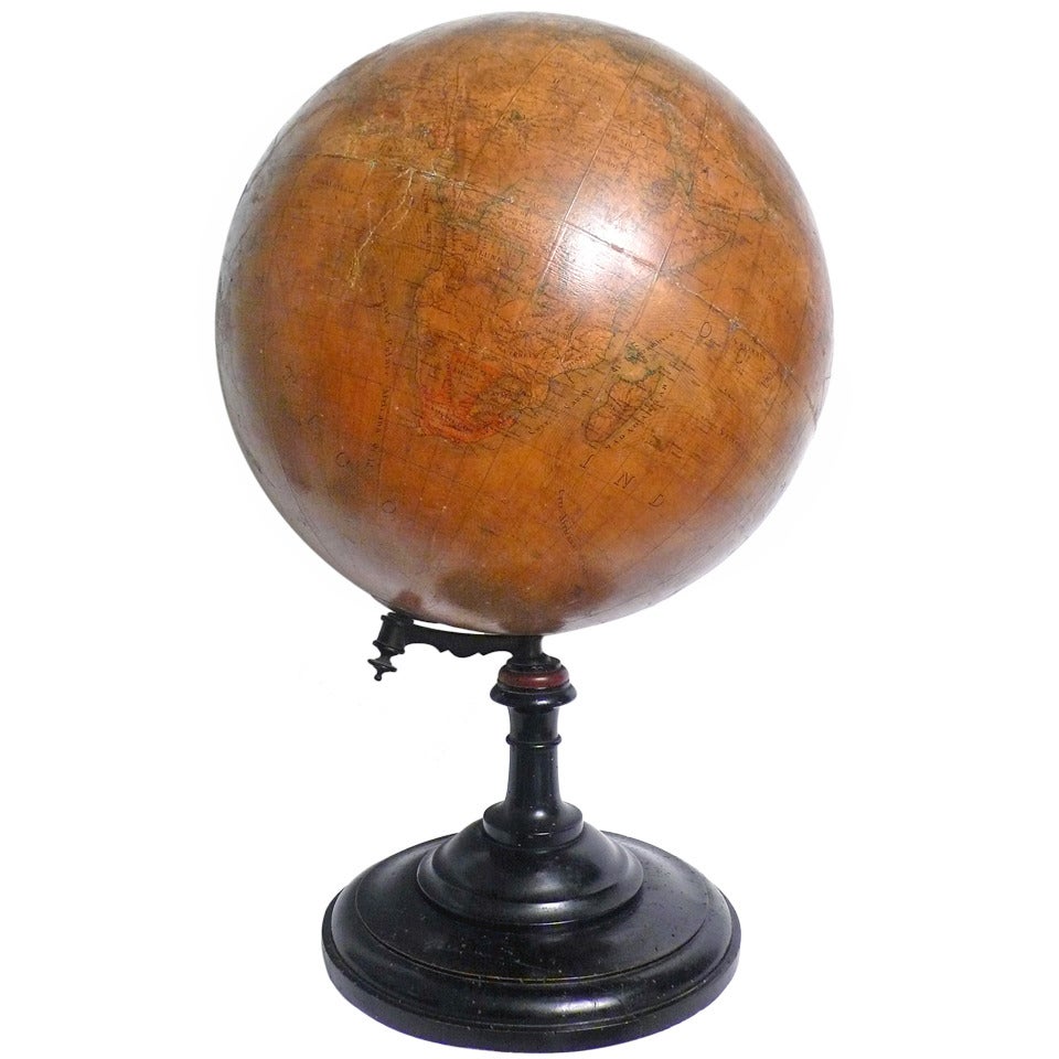 18 Inches Italian papier machè terrestrial globe with wooden base.