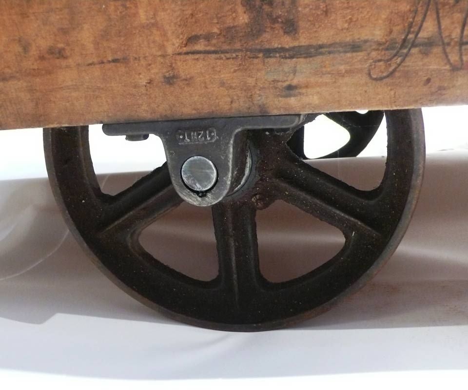 American Wooden industrial cart with four metal wheels, Nutting Ind.