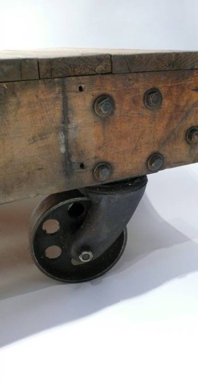 Mid-20th Century Wooden industrial cart with four metal wheels, Nutting Ind.