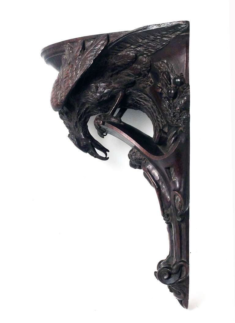 Italian  Shelf of Carved Rosewood Depicting an Eagle, Adam and Eve with a Bee