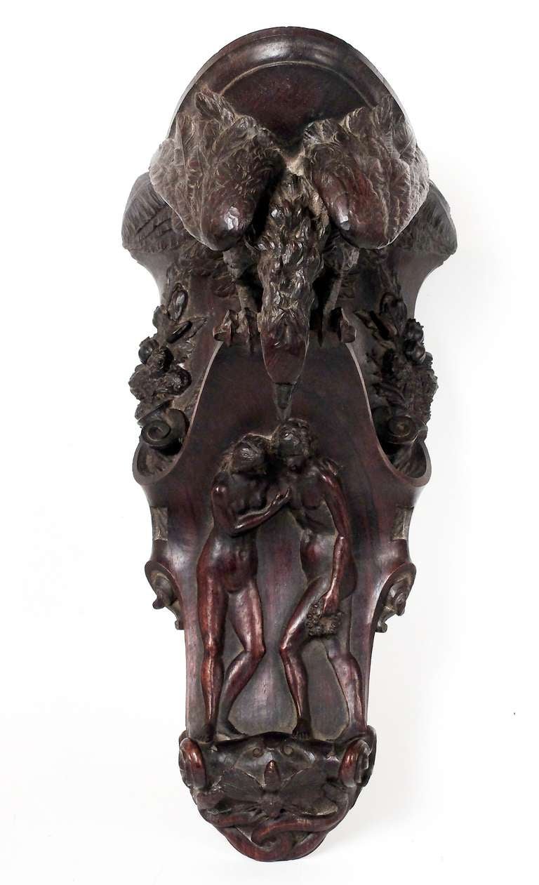  Shelf of Carved Rosewood Depicting an Eagle, Adam and Eve with a Bee In Good Condition In Milan, IT