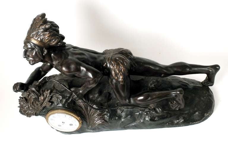 19th Century A Rare French Clock Depicting an Indian
