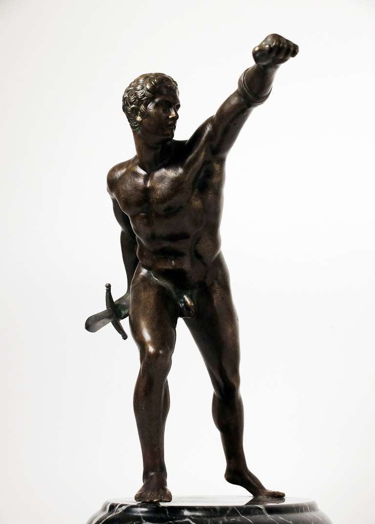 Marble Neoclassical Grand Tour Bronze of the Borghese Gladiator