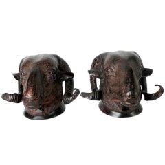 Rare Pair of Doorknobs Made Out of Bronze Depicting Ram's Heads