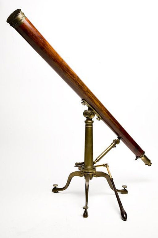 English Mahogany wood telescope with brass tripode , with rack and pinion focusing. Working focus lenses Signed Dollond.