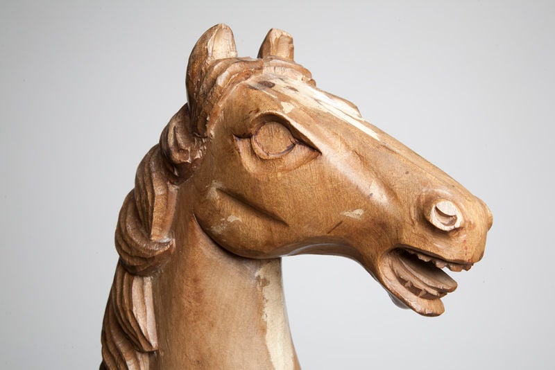 Wood A rare Italian sculpture of a rampant carrousel horse.