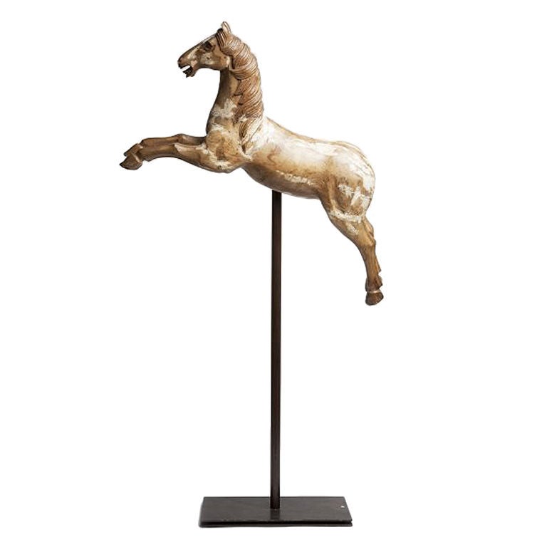 A rare Italian sculpture of a rampant carrousel horse.