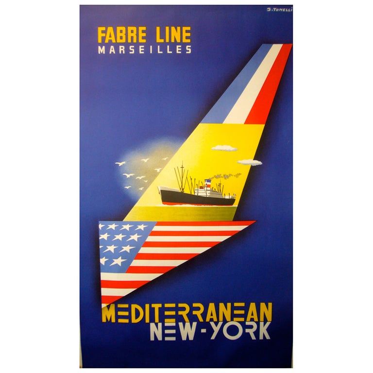Original 1950's European Ship Line Poster, Fabre Line by Tonelli For Sale