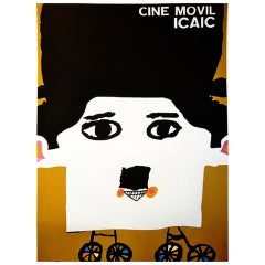 Original 1960s Cuban Film Festival Poster, Charlie Chaplin ICAIC