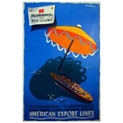 Original 1950's American Export Lines Poster, Linen Backed!
