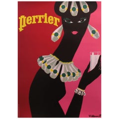 Retro Original 1980's French Perrier Poster - Bernard Villemot
