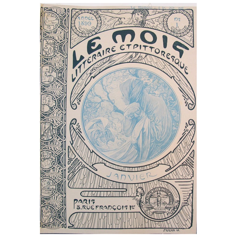1899 Original Art Nouveau Illustration, Le Mois Janvier - Mucha For Sale