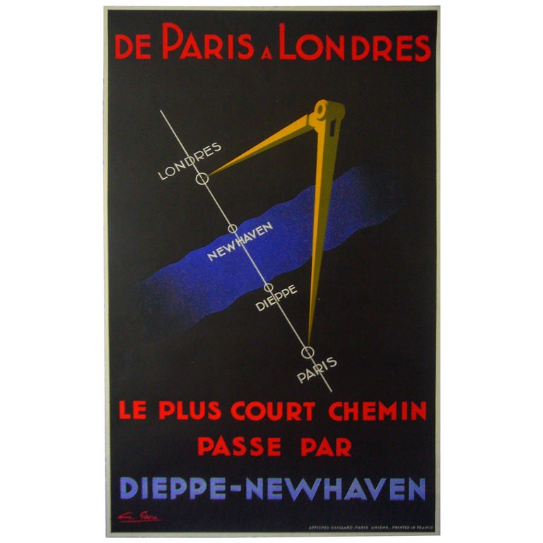 Art Deco Railway Poster Paris to London - Favre For Sale
