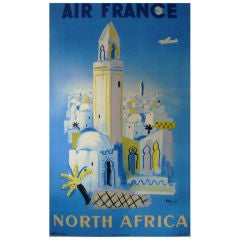 Orignal Vintage Air France Poster, North Africa - Villemot