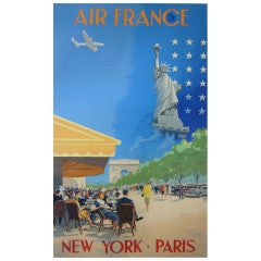 Retro Original 1951 Air France, Paris New York - Guerra