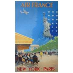 Vintage Original 1951 Air France, Paris New York - Guerra