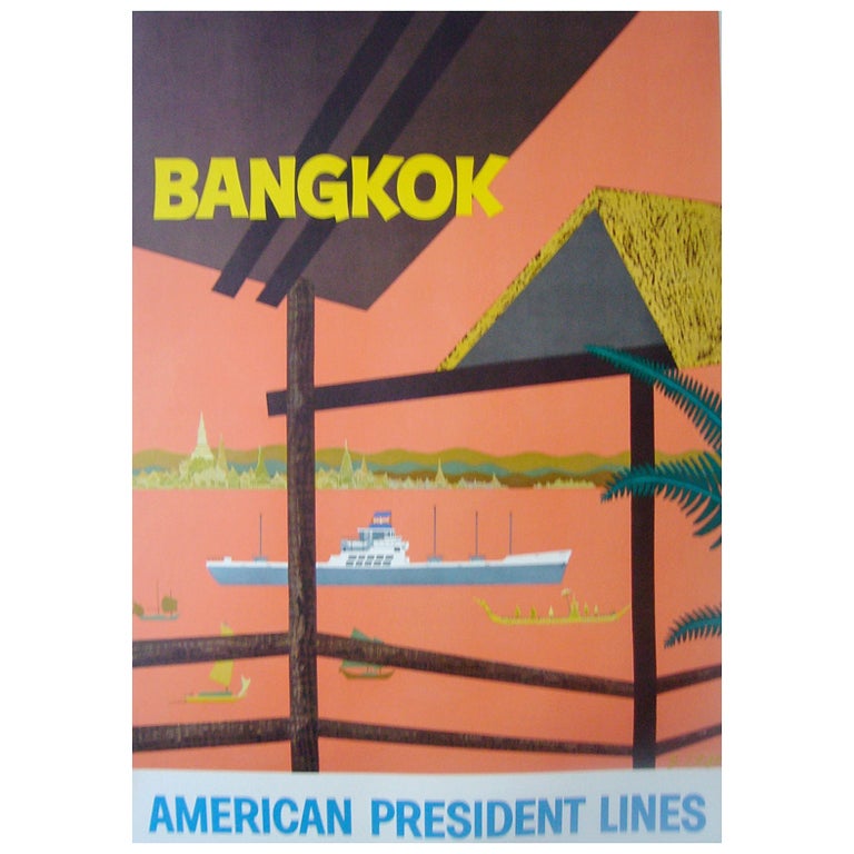 Original 1950s America President Lines Bangkok poster For Sale