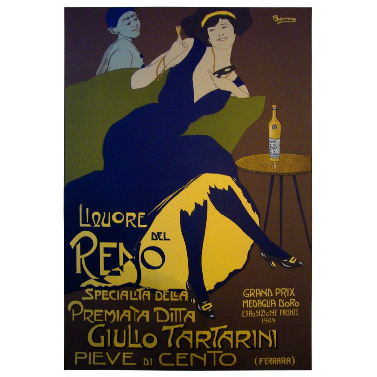 Original 1980s Art Deco Style Reno Wine Vintage Poster For Sale