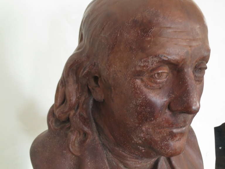 19th Century Terracotta Benjamin Franklin, after Houdon For Sale