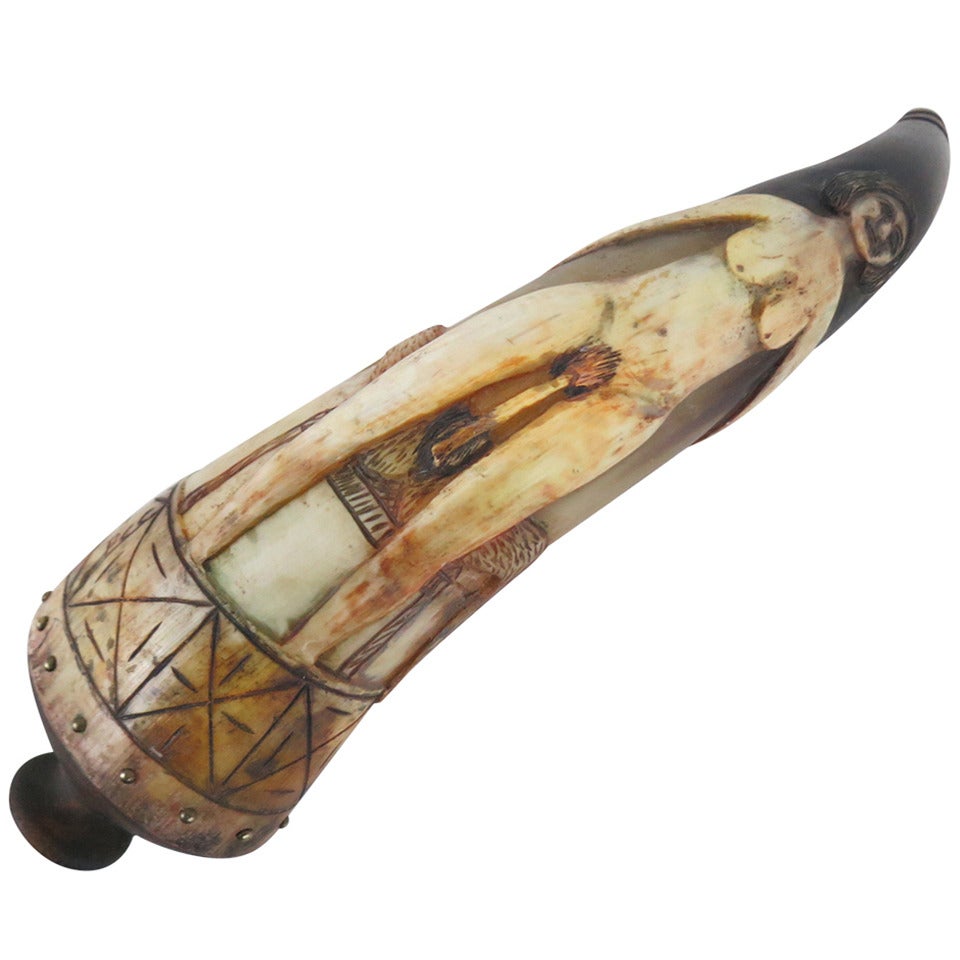 Erotic Carved Powderhorn For Sale