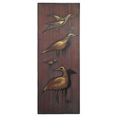 Vintage Bird Painting on Wood Panel